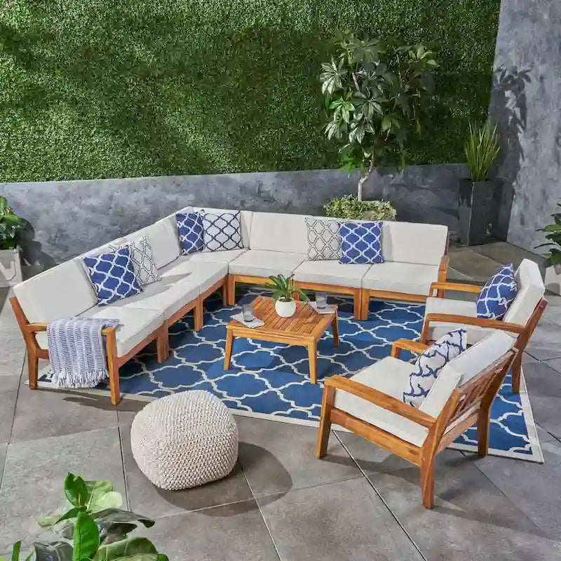 Canapé d'angle d'extérieur 9 places en bois d'acacia Grenada par Christopher Knight Home