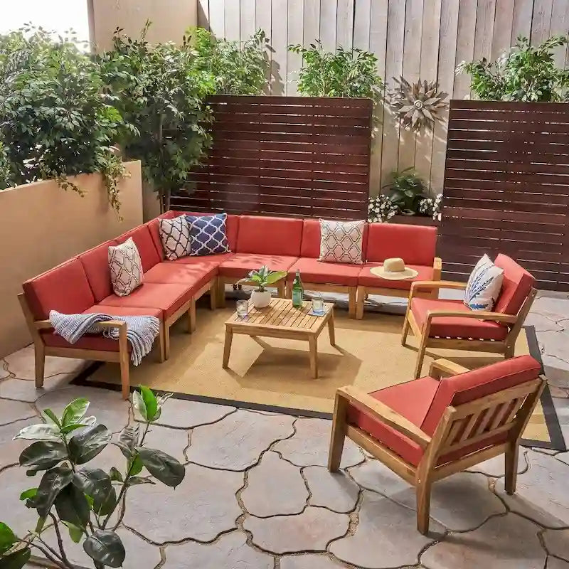 Canapé d'angle d'extérieur 9 places en bois d'acacia Grenada par Christopher Knight Home