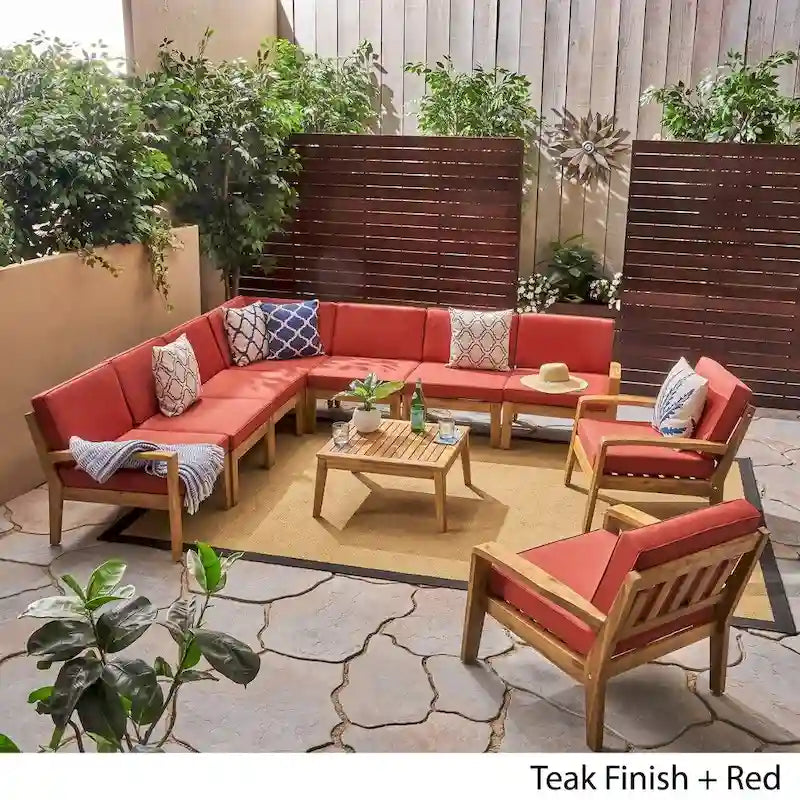 Canapé d'angle d'extérieur 9 places en bois d'acacia Grenada par Christopher Knight Home