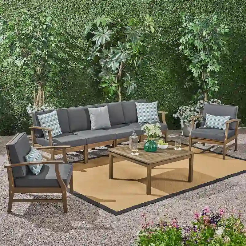 Ensemble de conversation d'extérieur 7 pièces Perla en bois d'acacia par Christopher Knight Home