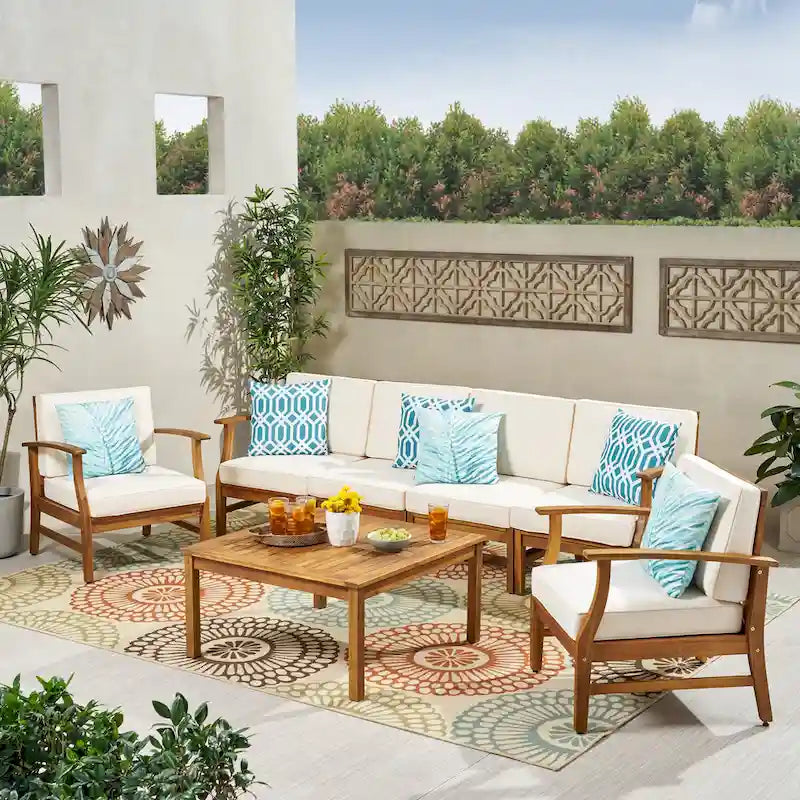 Ensemble de conversation extérieur 7 pièces en bois d'acacia Perla par Christopher Knight Home