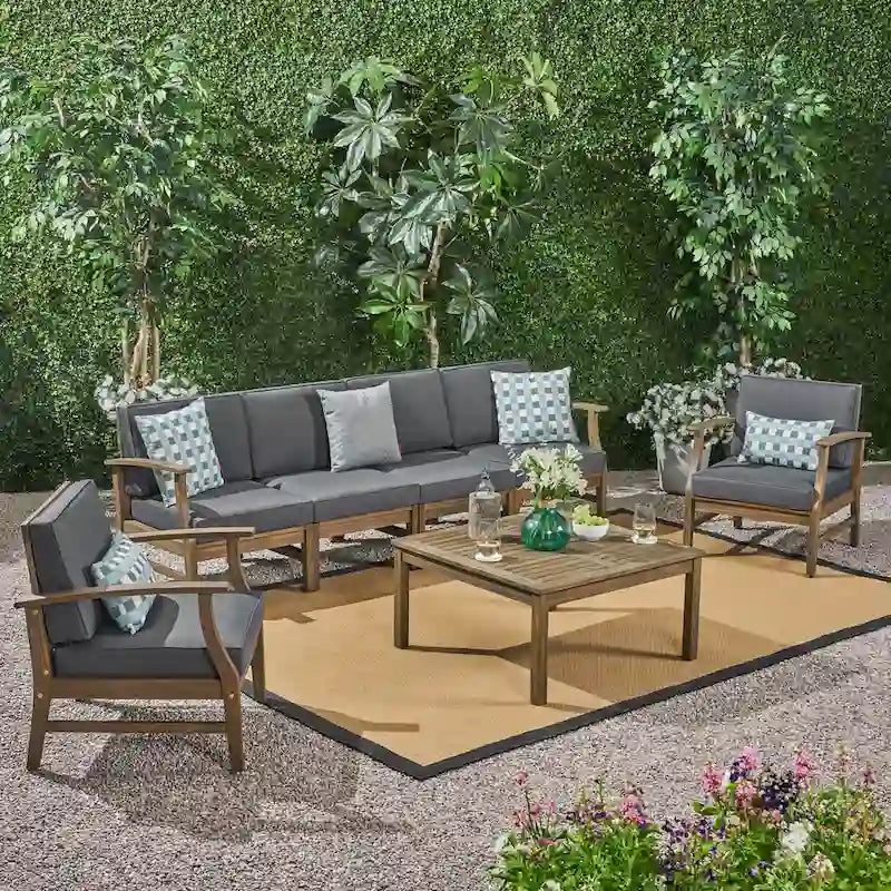 Ensemble de conversation extérieur 7 pièces en bois d'acacia Perla par Christopher Knight Home