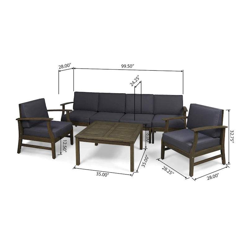 Ensemble de conversation extérieur 7 pièces en bois d'acacia Perla par Christopher Knight Home
