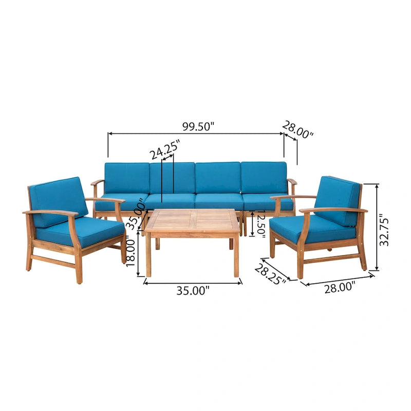 Ensemble de conversation extérieur 7 pièces en bois d'acacia Perla par Christopher Knight Home