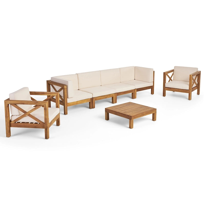 Ensemble de conversation 7 pièces Brava en bois d'acacia d'extérieur par Christopher Knight Home