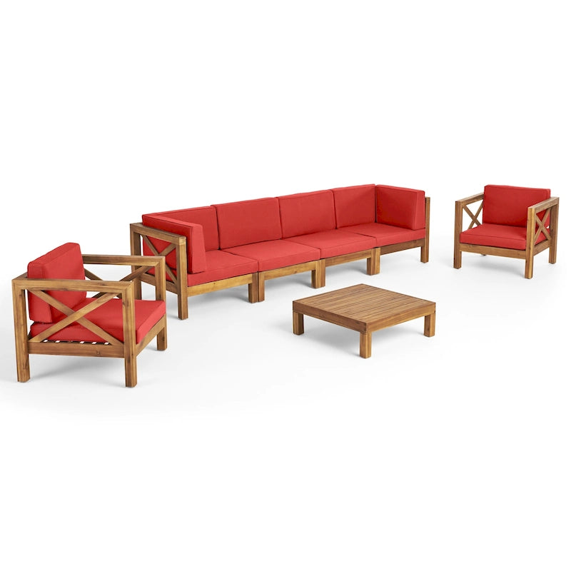 Ensemble de conversation 7 pièces Brava d'extérieur en bois d'acacia par Christopher Knight Home