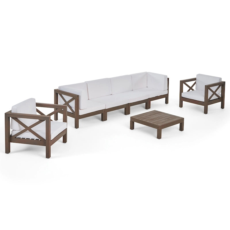 Ensemble de conversation 7 pièces Brava d'extérieur en bois d'acacia par Christopher Knight Home