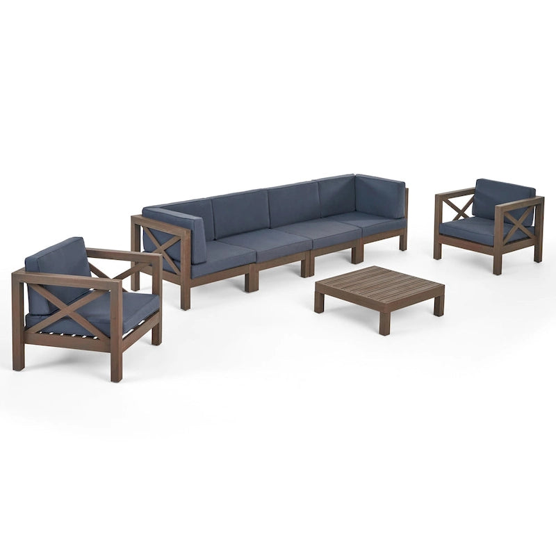Ensemble de conversation 7 pièces Brava en bois d'acacia d'extérieur par Christopher Knight Home