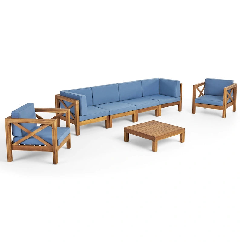 Ensemble de conversation 7 pièces Brava en bois d'acacia d'extérieur par Christopher Knight Home