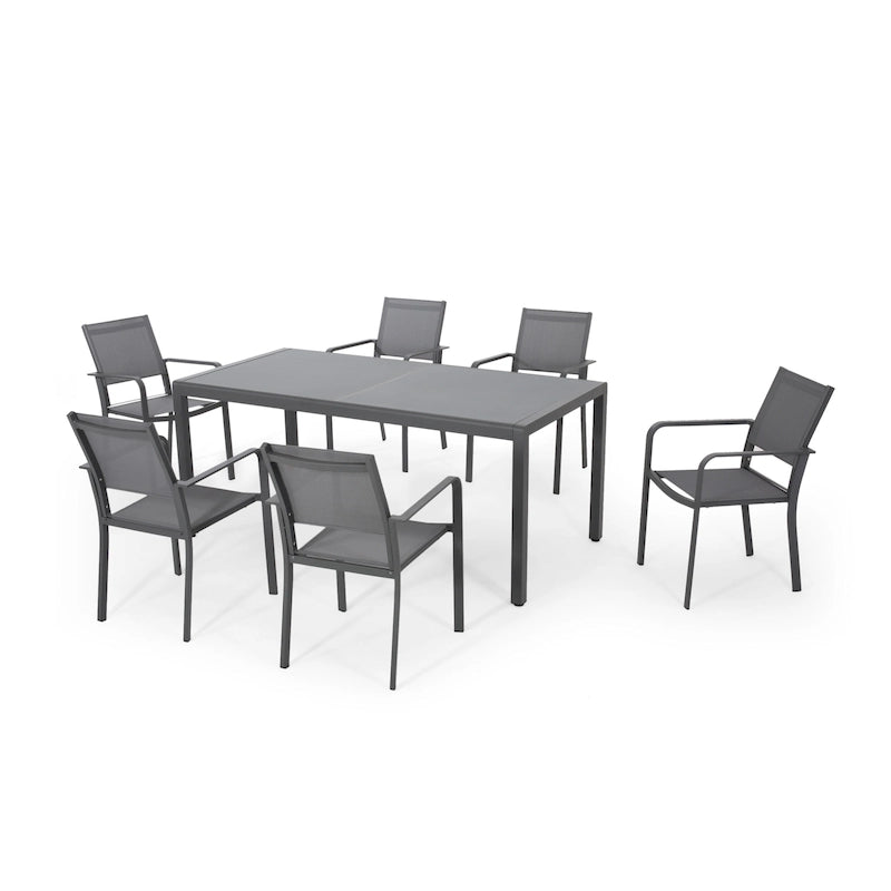 Ensemble de salle à manger d'extérieur 7 pièces Gaven en verre trempé et aluminium par Christopher Knight Home