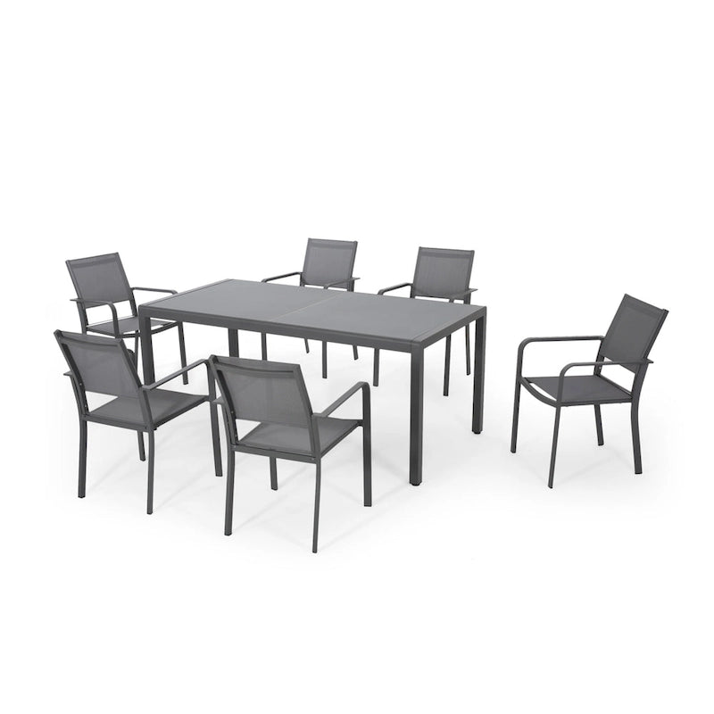 Ensemble de salle à manger d'extérieur 7 pièces Gaven en verre trempé et aluminium par Christopher Knight Home