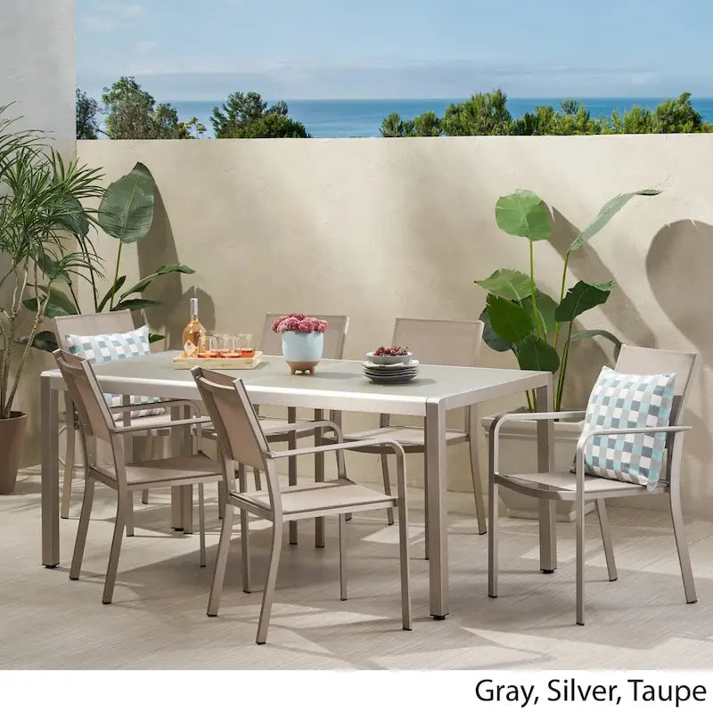 Ensemble de salle à manger d'extérieur 7 pièces Gaven en verre trempé et aluminium par Christopher Knight Home