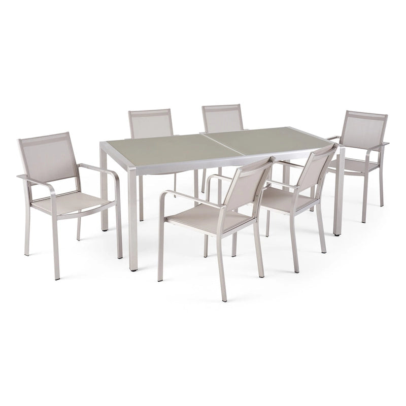 Ensemble de salle à manger d'extérieur 7 pièces Gaven en verre trempé et aluminium par Christopher Knight Home