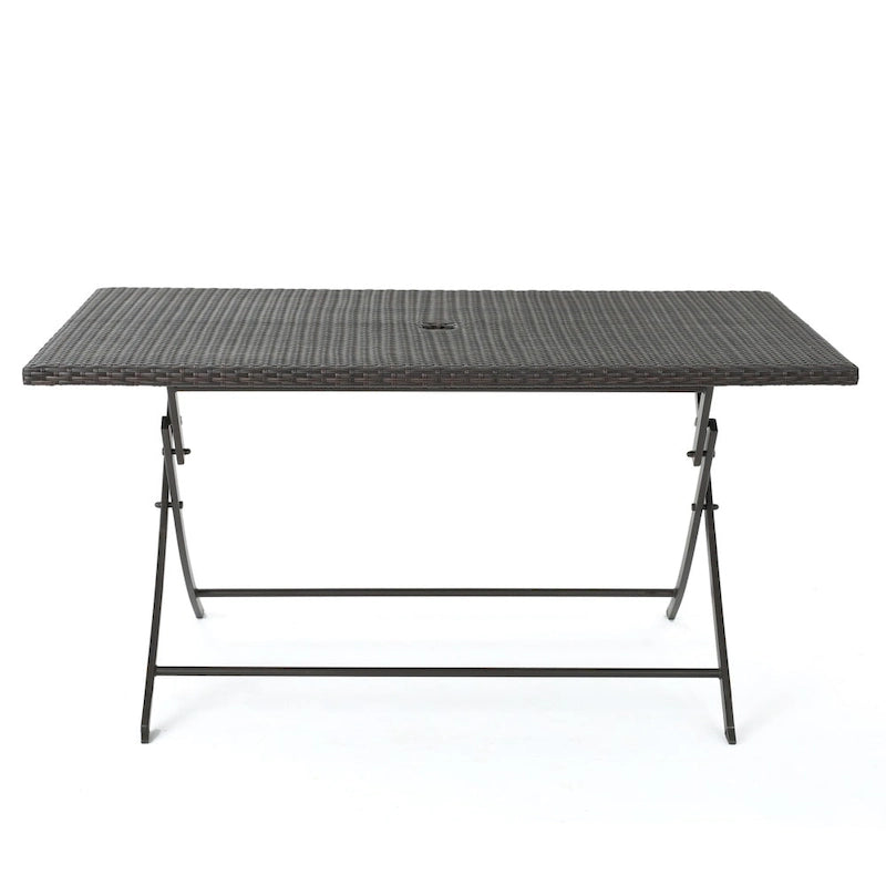 Ensemble de salle à manger extérieur rectangulaire pliable 7 pièces en osier Kylon avec trou pour parasol par Christopher Knight Home