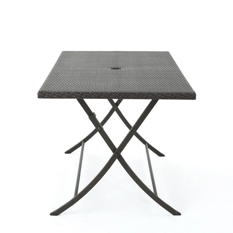 Ensemble de salle à manger extérieur rectangulaire pliable 7 pièces en osier Kylon avec trou pour parasol par Christopher Knight Home