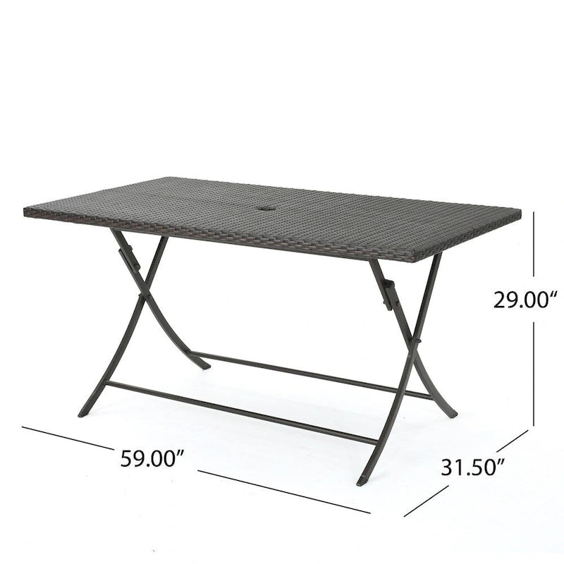 Ensemble de salle à manger extérieur rectangulaire pliable 7 pièces en osier Kylon avec trou pour parasol par Christopher Knight Home