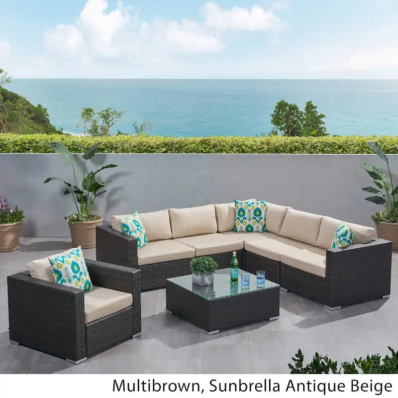 Christopher Knight Home Santa Rosa, ensemble de 7 meubles de jardin modulables en osier