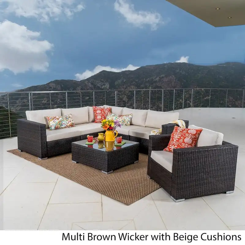 Christopher Knight Home Santa Rosa, ensemble de 7 meubles de jardin modulables en osier
