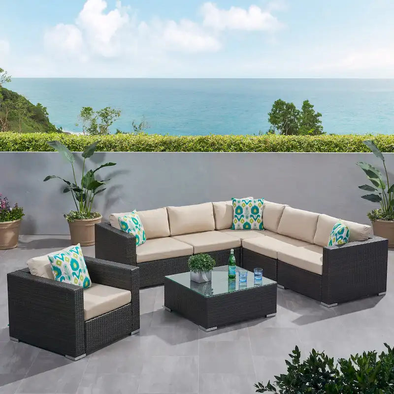 Christopher Knight Home Santa Rosa, ensemble de 7 meubles de jardin modulables en osier