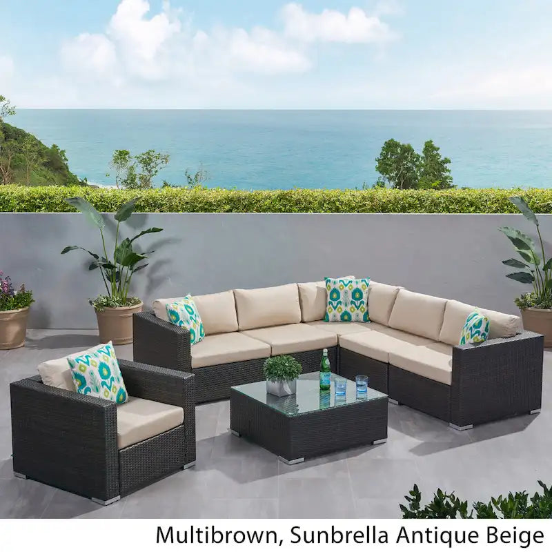 Christopher Knight Home Santa Rosa, ensemble de 7 meubles de jardin modulables en osier