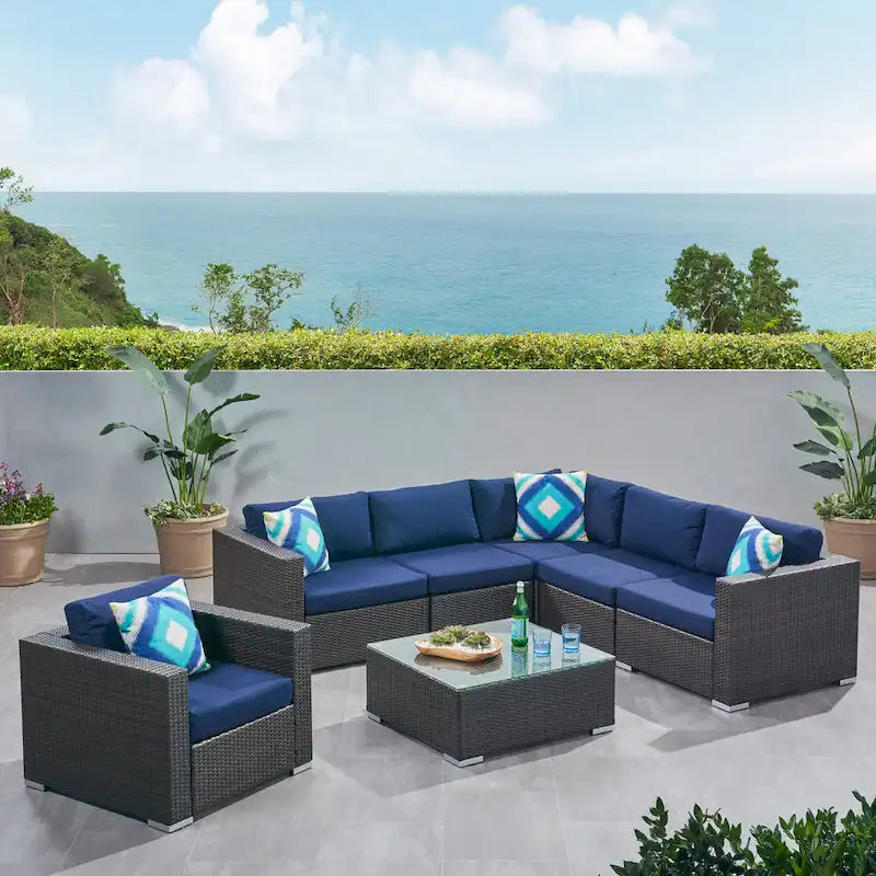 Christopher Knight Home Santa Rosa, ensemble de 7 meubles de jardin modulables en osier