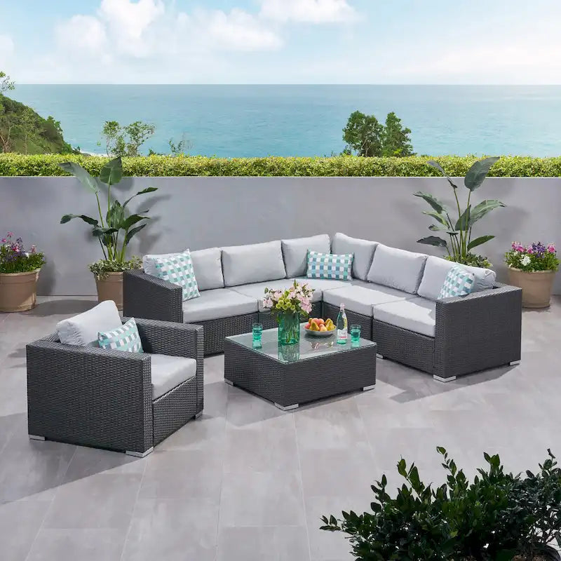 Christopher Knight Home Santa Rosa, ensemble de 7 meubles de jardin modulables en osier