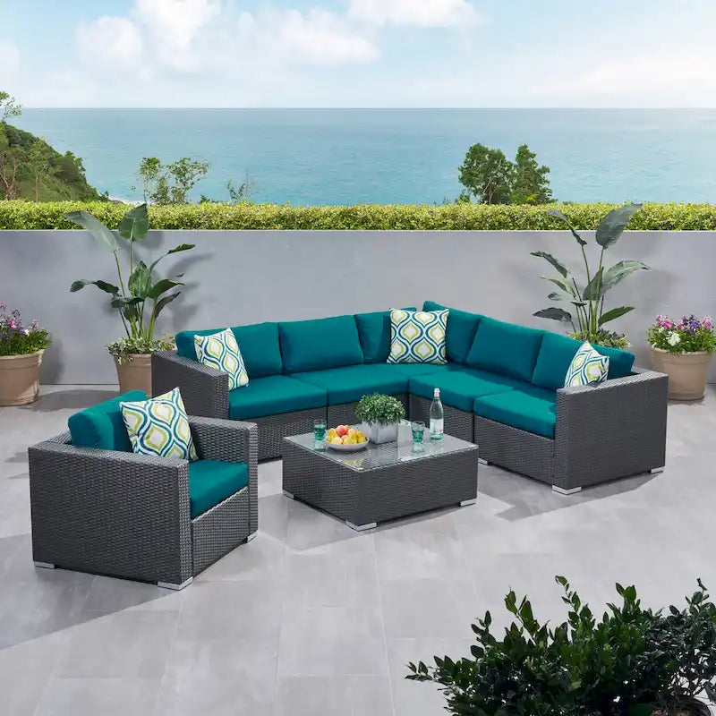 Christopher Knight Home Santa Rosa, ensemble de 7 meubles de jardin modulables en osier