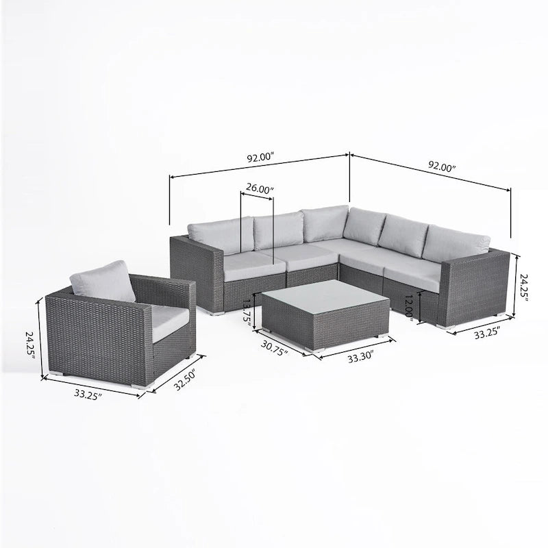 Christopher Knight Home Santa Rosa, ensemble de 7 meubles de jardin modulables en osier