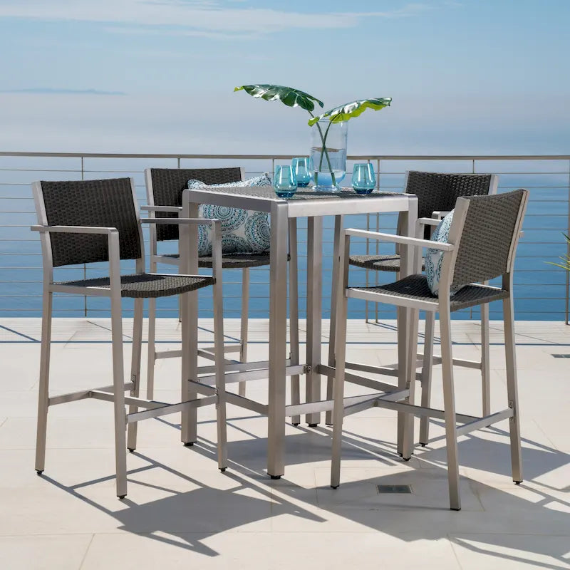 Ensemble de bar carré d'extérieur 5 pièces en aluminium Cape Coral par Christopher Knight Home