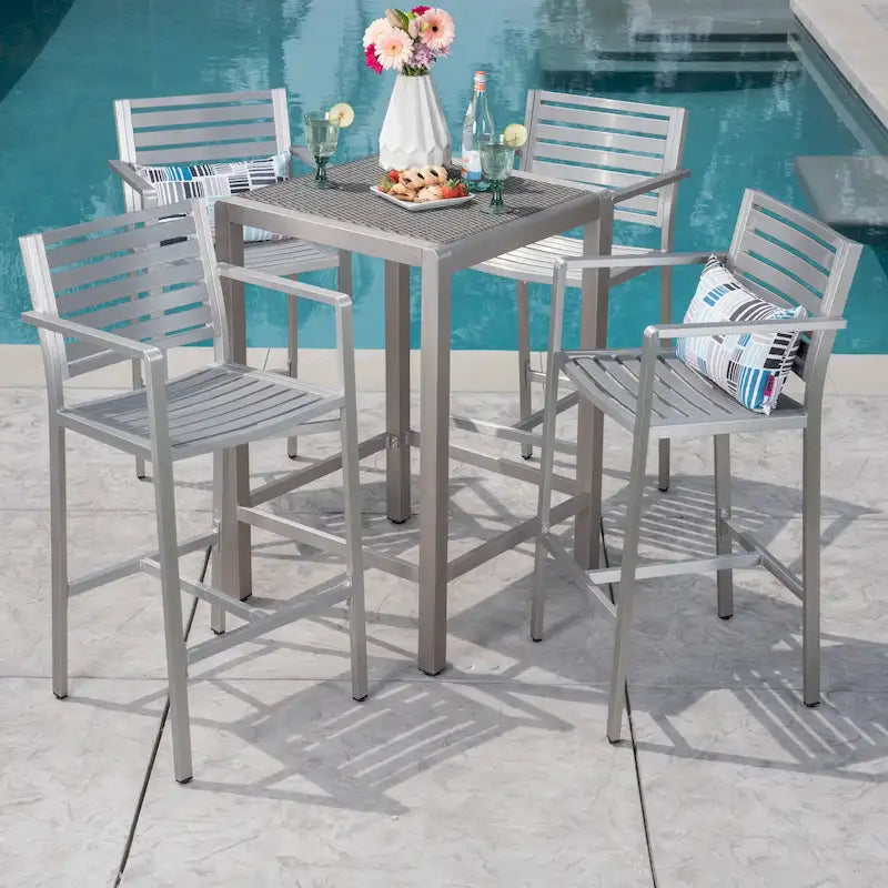 Ensemble de bar carré d'extérieur 5 pièces en aluminium Cape Coral par Christopher Knight Home