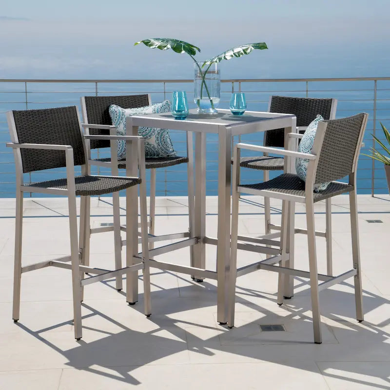 Ensemble de bar carré d'extérieur 5 pièces en aluminium Cape Coral par Christopher Knight Home