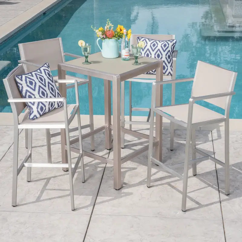 Ensemble de bar carré d'extérieur 5 pièces en aluminium Cape Coral par Christopher Knight Home