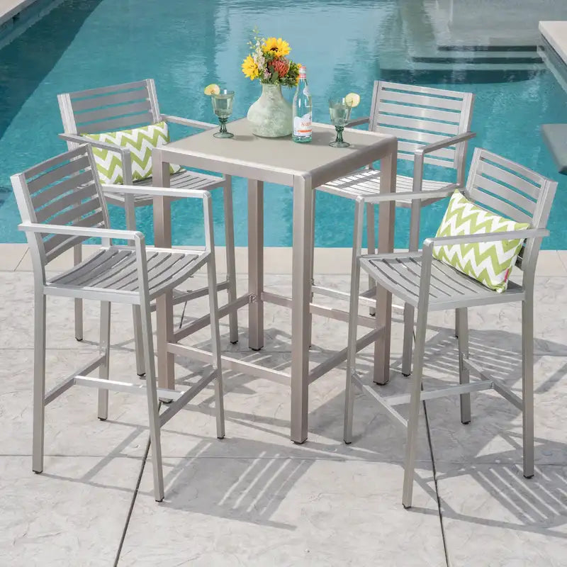 Ensemble de bar carré d'extérieur 5 pièces en aluminium Cape Coral par Christopher Knight Home