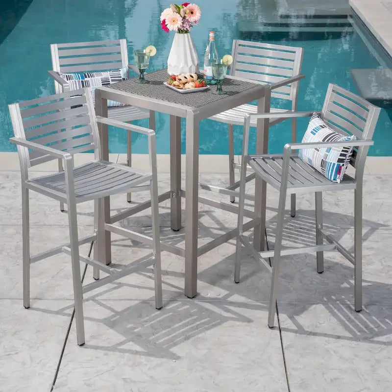 Ensemble de bar carré d'extérieur 5 pièces en aluminium Cape Coral par Christopher Knight Home