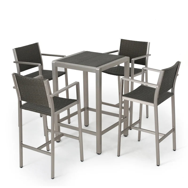 Ensemble de bar carré d'extérieur 5 pièces en aluminium Cape Coral par Christopher Knight Home