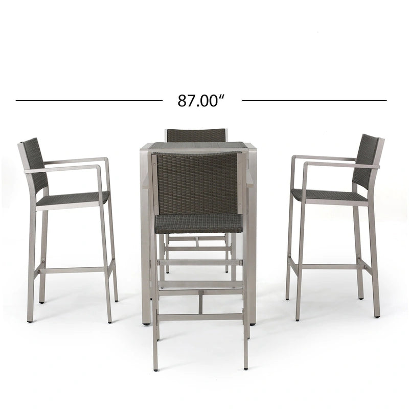 Ensemble de bar carré d'extérieur 5 pièces en aluminium Cape Coral par Christopher Knight Home