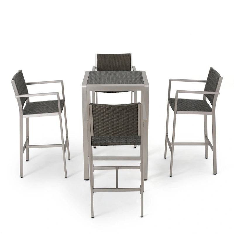 Ensemble de bar carré d'extérieur 5 pièces en aluminium Cape Coral par Christopher Knight Home