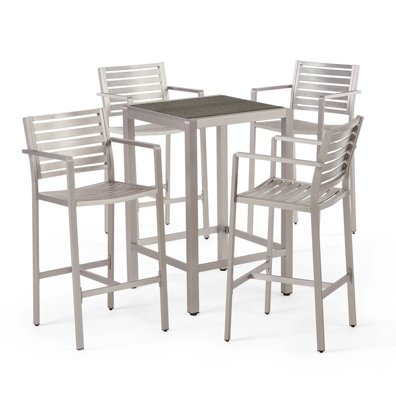 Ensemble de bar carré d'extérieur 5 pièces en aluminium Cape Coral par Christopher Knight Home