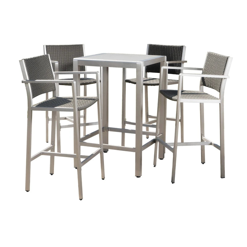 Ensemble de bar carré d'extérieur 5 pièces en aluminium Cape Coral par Christopher Knight Home