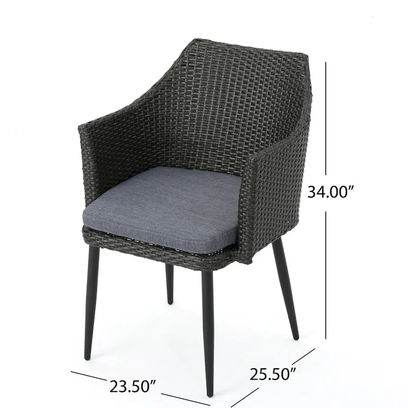 Ensemble de salle à manger rond 5 pièces d'extérieur en osier et béton léger Nyla avec coussins par Christopher Knight Home
