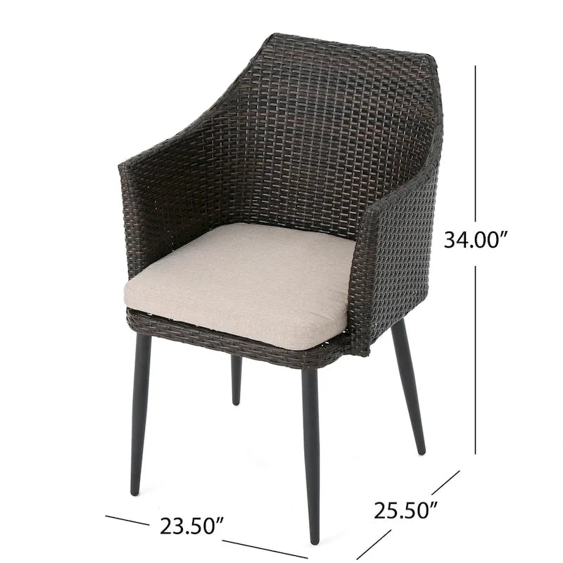 Ensemble de salle à manger rond 5 pièces d'extérieur en osier et béton léger Nyla avec coussins par Christopher Knight Home
