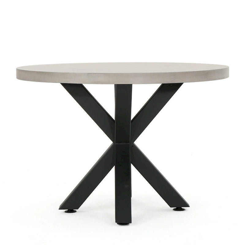 Ensemble de salle à manger rond 5 pièces d'extérieur en osier et béton léger Nyla avec coussins par Christopher Knight Home