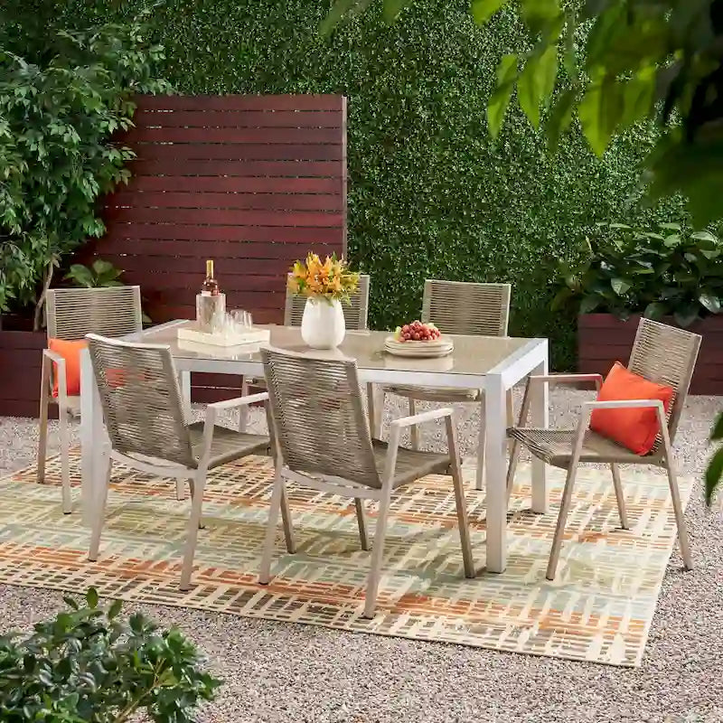Ensemble de salle à manger d'extérieur 7 pièces en aluminium Lazuli par Christopher Knight Home