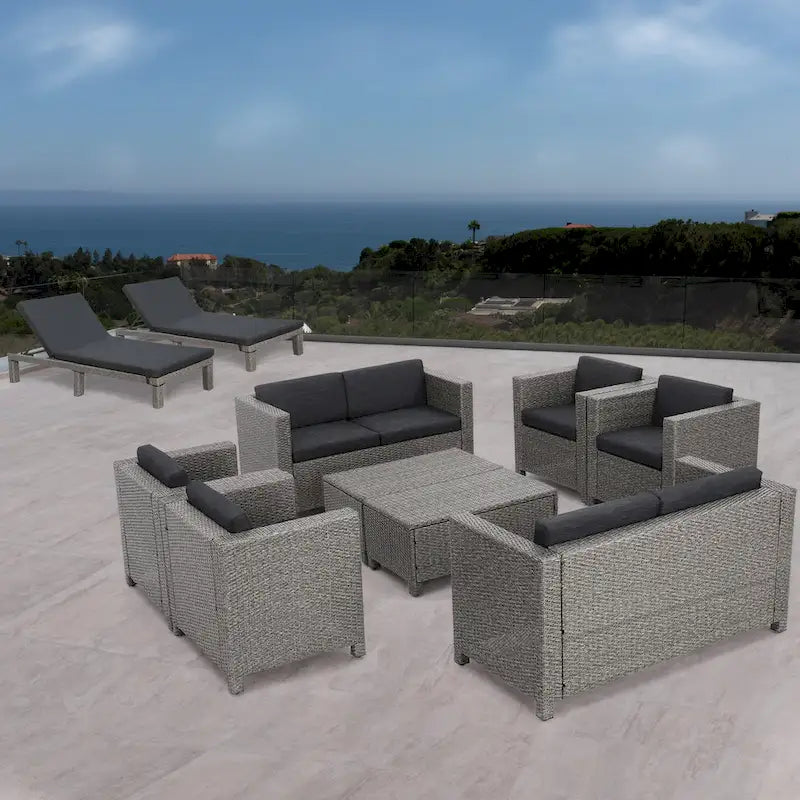 Salon de jardin 10 pièces en osier Puerta avec coussins par Christopher Knight Home
