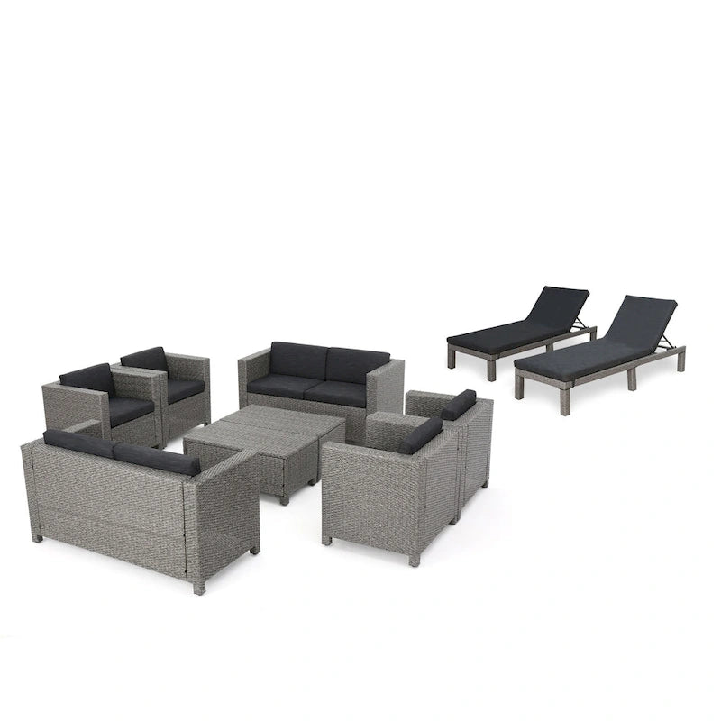 Salon de jardin 10 pièces en osier Puerta avec coussins par Christopher Knight Home
