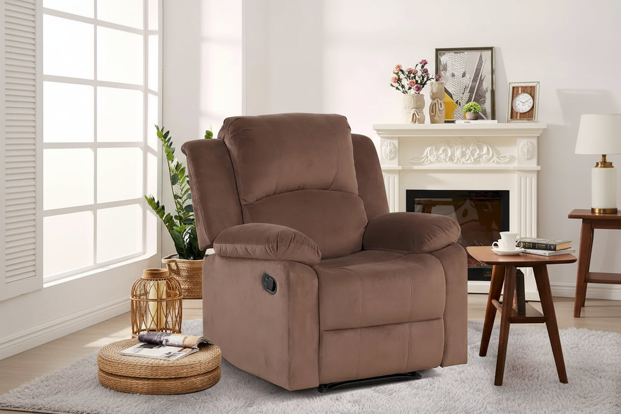 Ebello Breathable Skin Friendly Fabric Soft Padded Manual Recliner Chair