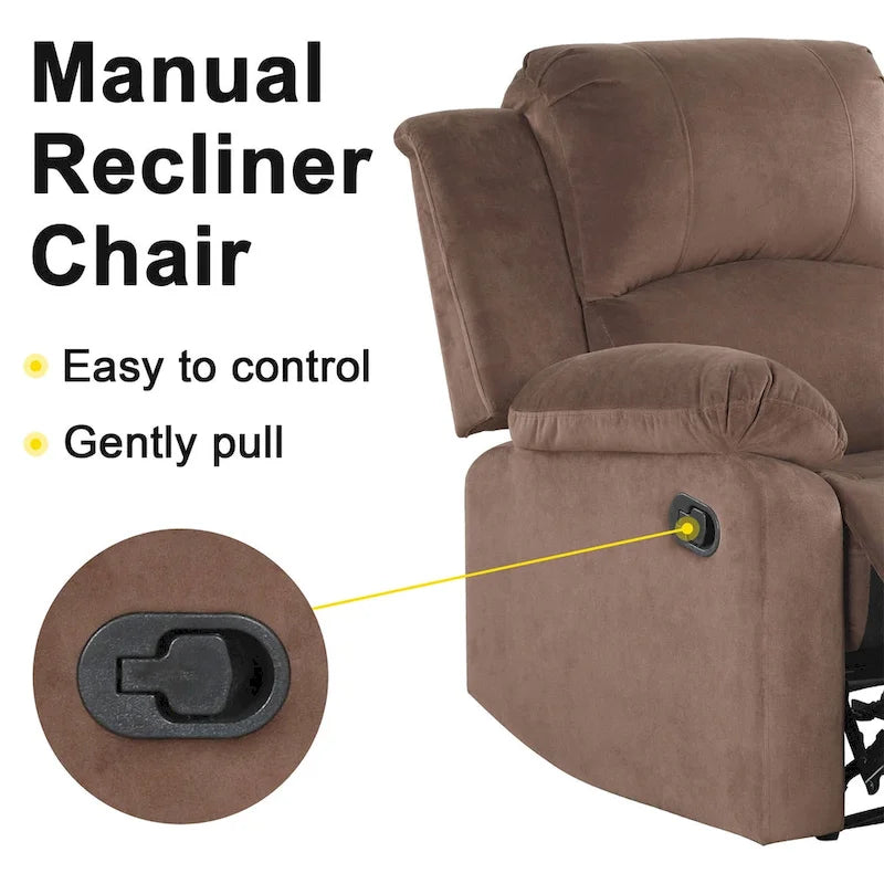 Fauteuil inclinable manuel rembourré doux en tissu respirant et agréable pour la peau