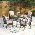 MAISON ARTS Oversized 5-Piece Metal Patio Dining Set with 4 Padded Chairs and Square Table - Black