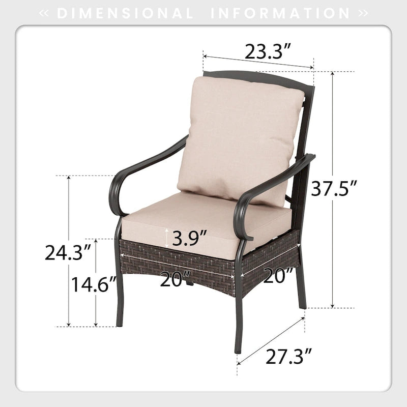 MAISON ARTS Ensemble de salle à manger d'extérieur 5 pièces en métal surdimensionné avec 4 chaises rembourrées et une table carrée - Noir