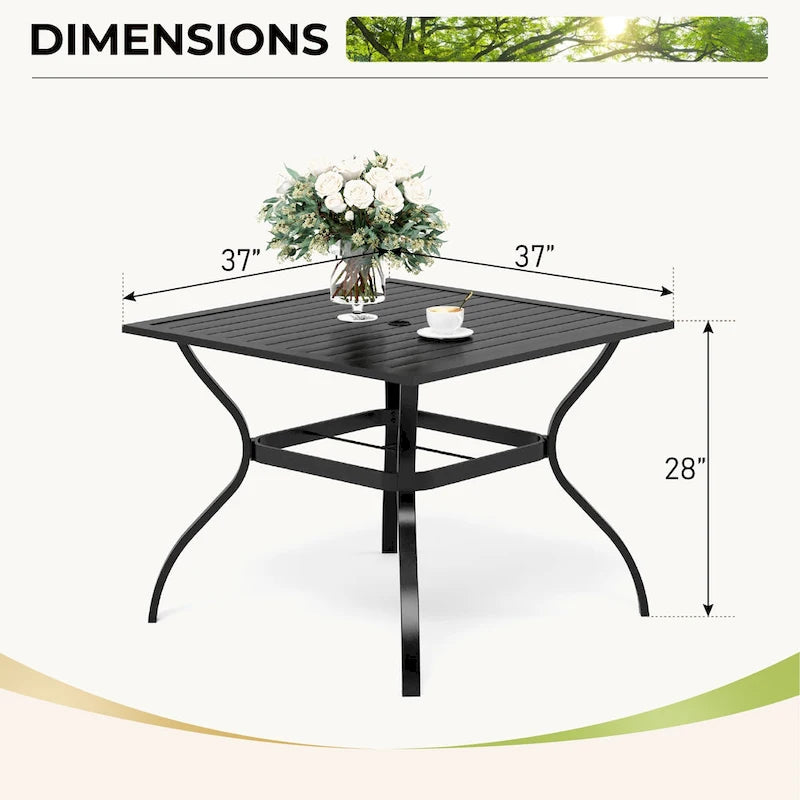 MAISON ARTS Ensemble de salle à manger d'extérieur 5 pièces en métal surdimensionné avec 4 chaises rembourrées et une table carrée - Noir
